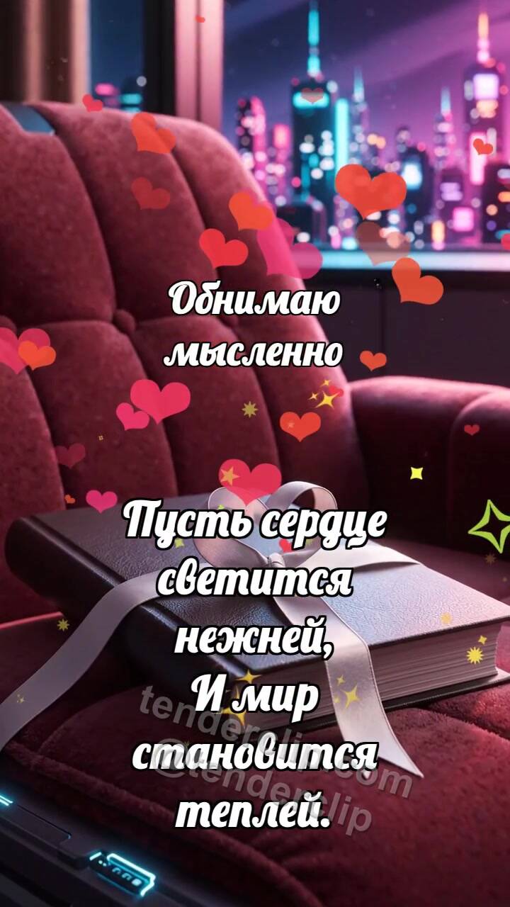Анимационная открытка на тему Обнимаю мысленно: Закладка обнимает страницу