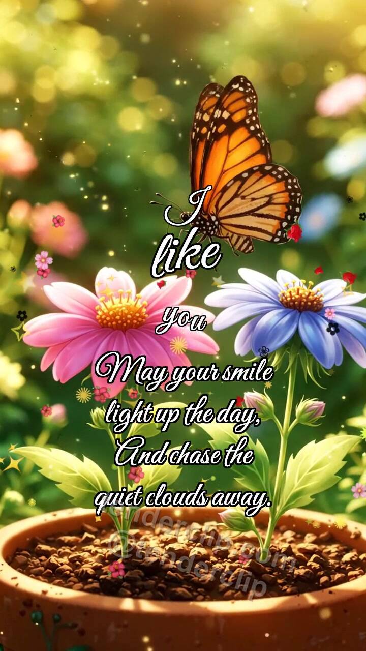 Animated greeting card about I like you: Butterfly Lands Nearby