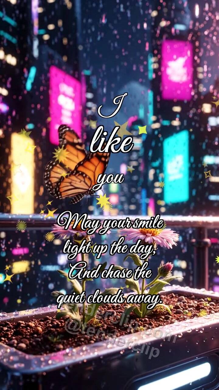 Animated greeting card about I like you: Butterfly Lands Nearby