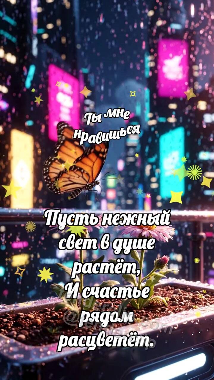 Анимационная открытка на тему Ты мне нравишься: Бабочка садится рядом