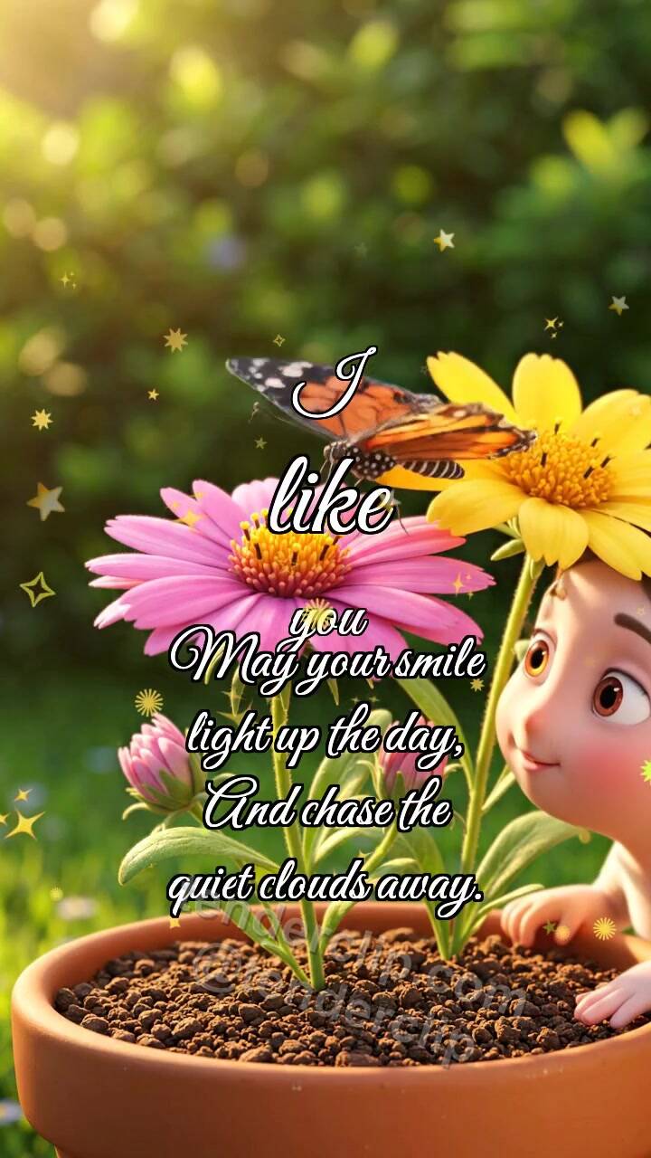Animated greeting card about I like you: Butterfly Lands Nearby