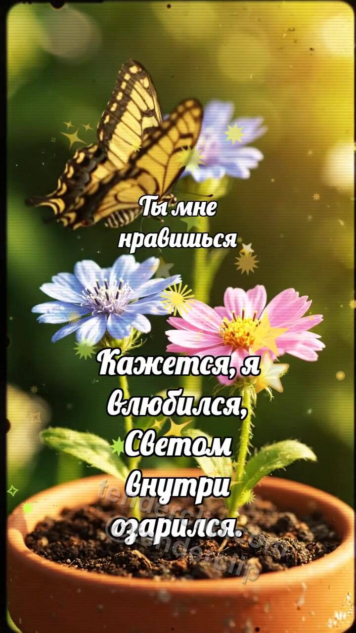 Анимационная открытка на тему Ты мне нравишься: Бабочка садится рядом