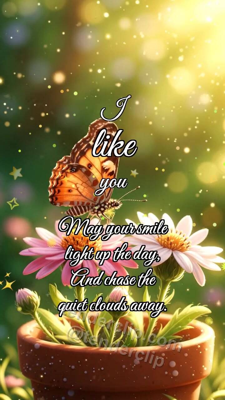 Animated greeting card about I like you: Butterfly Lands Nearby