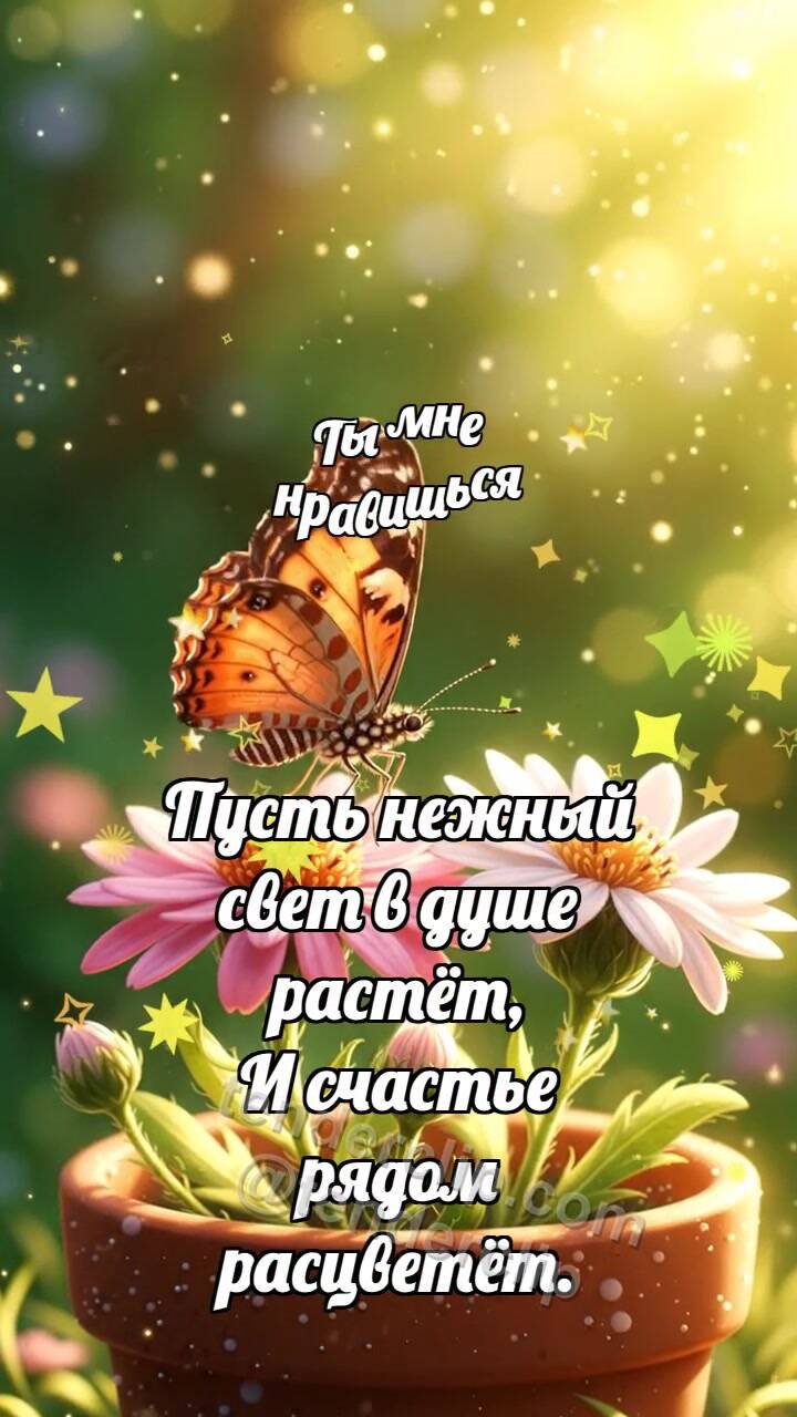 Анимационная открытка на тему Ты мне нравишься: Бабочка садится рядом