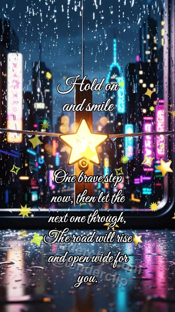 Animated greeting card about Hold on and smile: Clothespin Holds Star