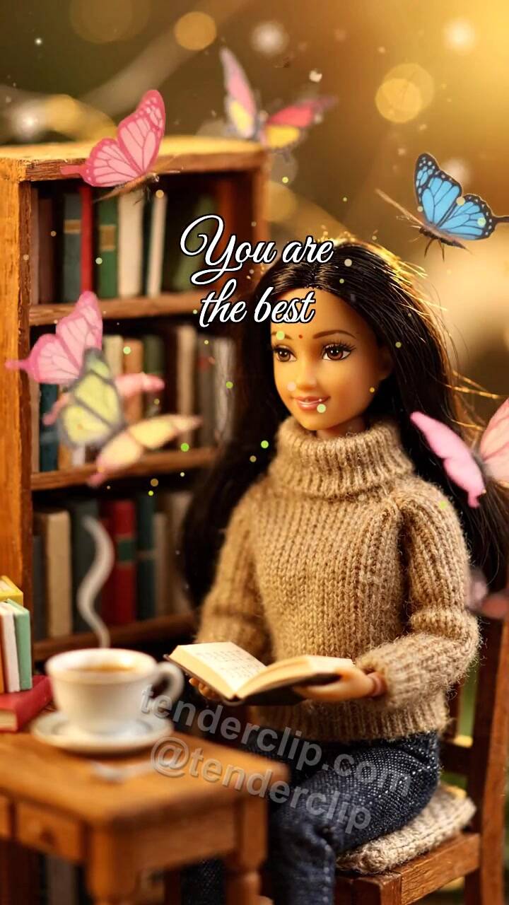 Animated greeting card about You are the best: butterflies choose her