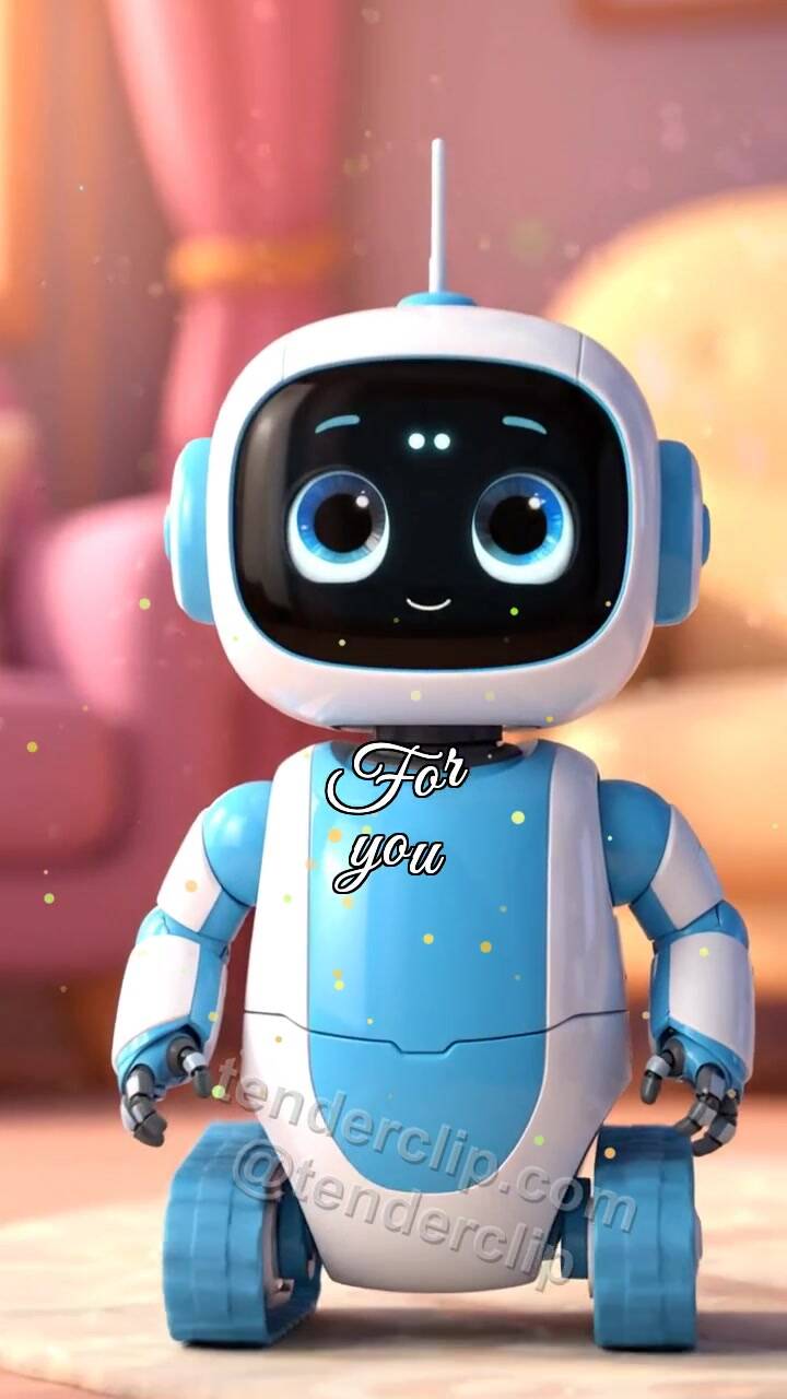 Animated greeting card about For you: little robot delivers a heart