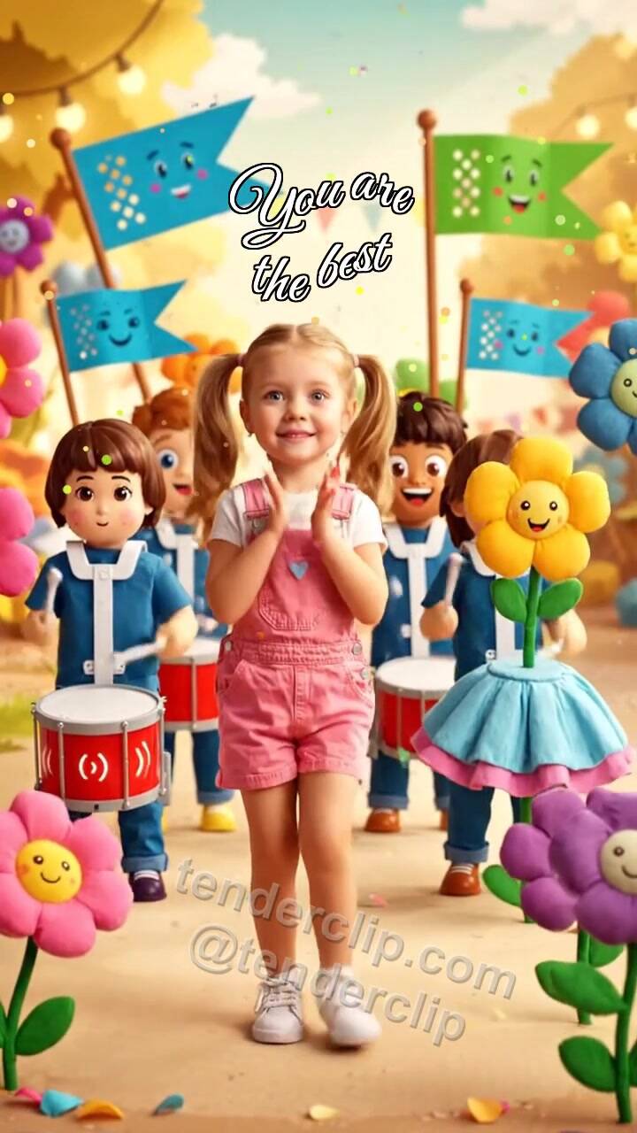 Animated greeting card about You are the best: small parade greets her