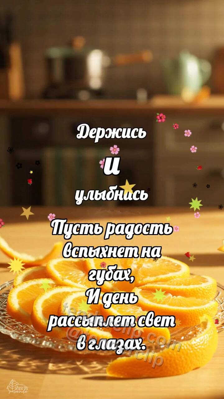 Анимационная открытка на тему Держись и улыбнись: Апельсин будит солнце