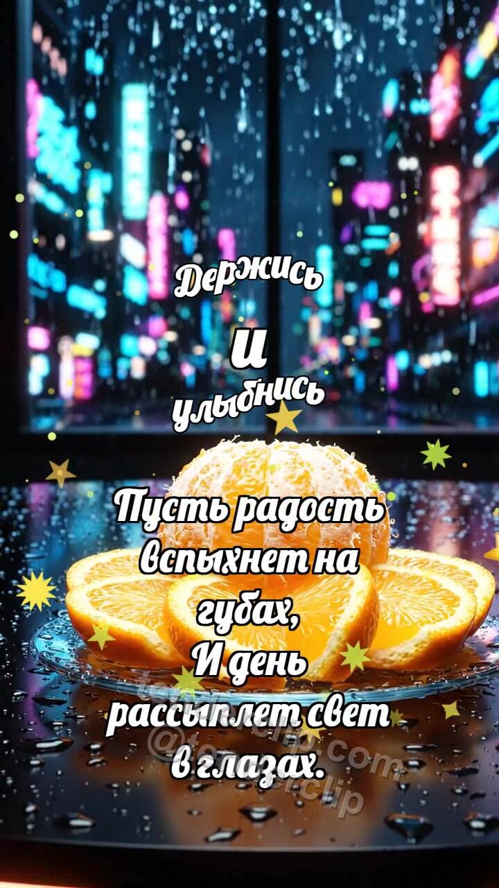 Анимационная открытка на тему Держись и улыбнись: Апельсин будит солнце