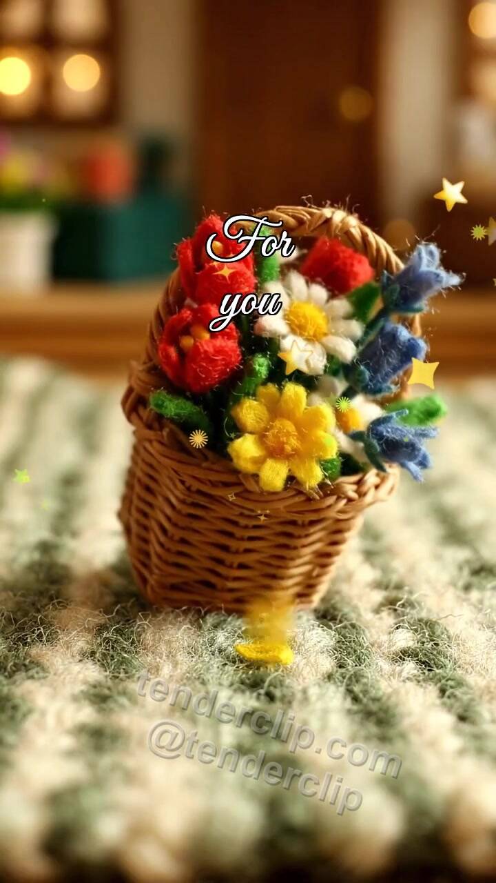 Animated greeting card about For you: basket comes by itself