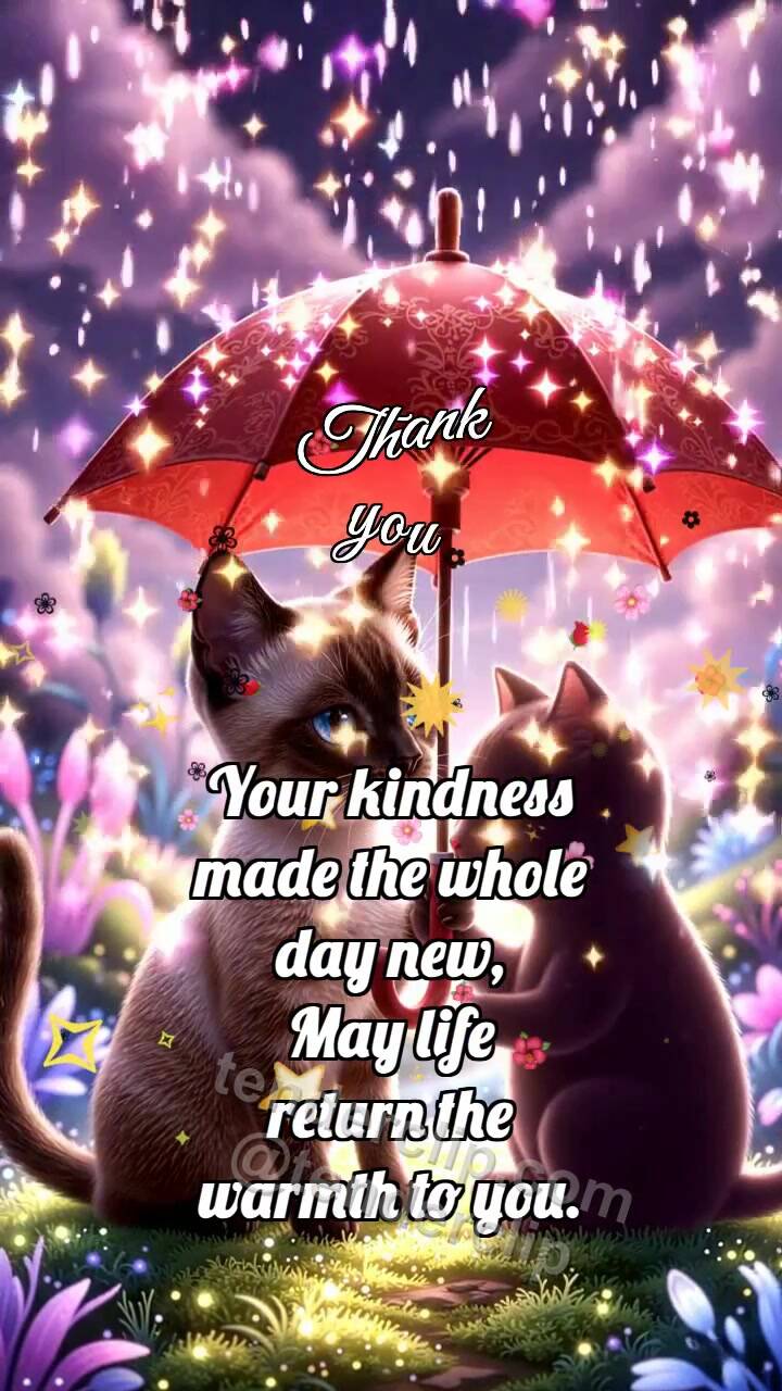 Animated greeting card about Thank you: Kitten Holds Umbrella
