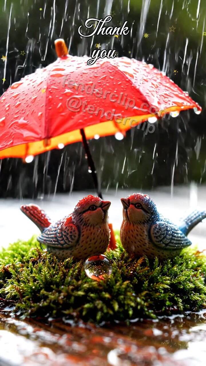 Animated greeting card about Thank you: umbrella shelters two