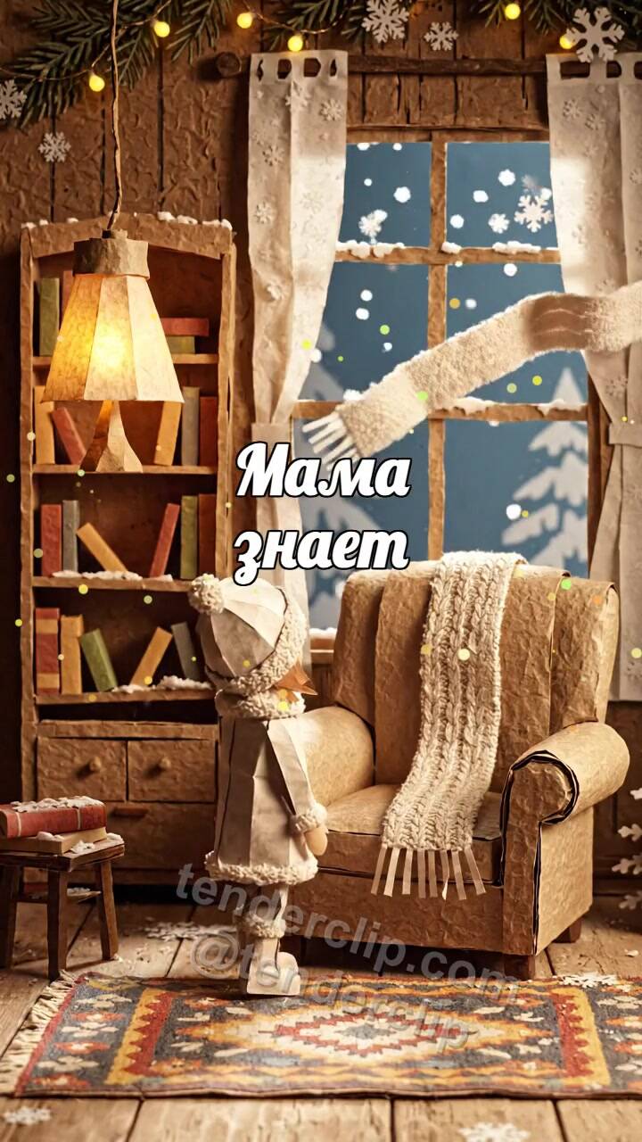 Анимационная открытка на тему Мама знает: шарф сам завязывается