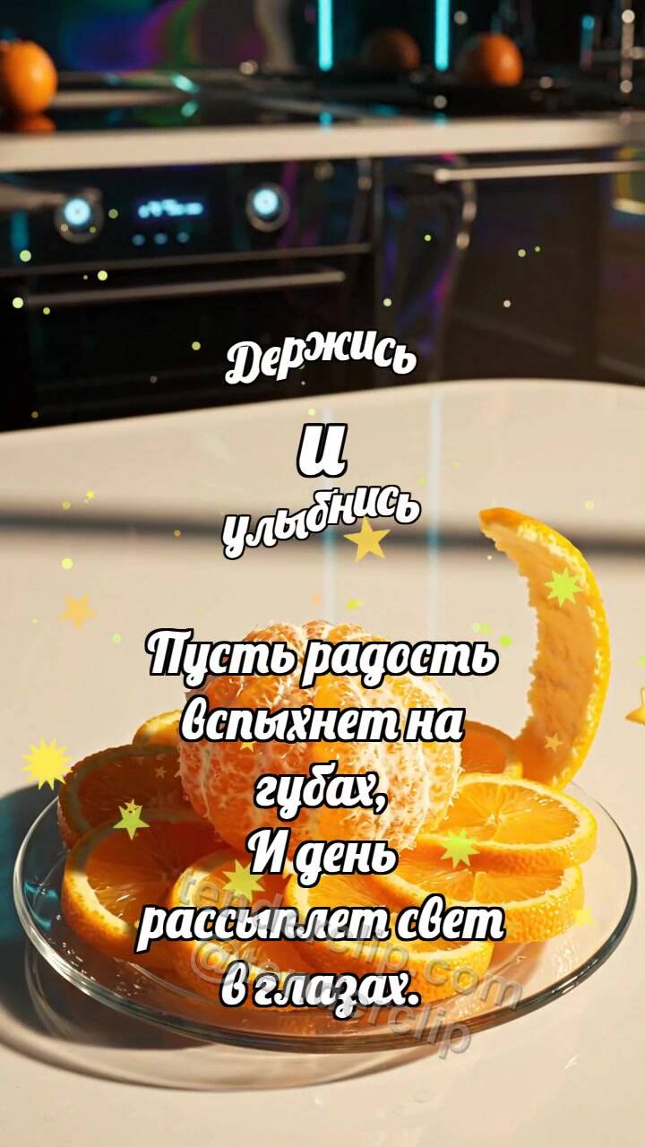 Анимационная открытка на тему Держись и улыбнись: Апельсин будит солнце