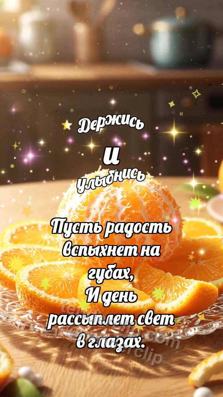 Анимационная открытка на тему Держись и улыбнись: Апельсин будит солнце