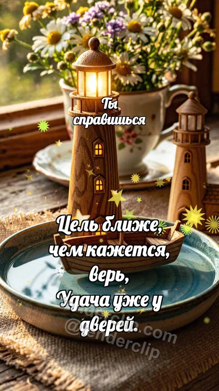 Анимационная открытка на тему Ты справишься: Маяк зовёт лодочку