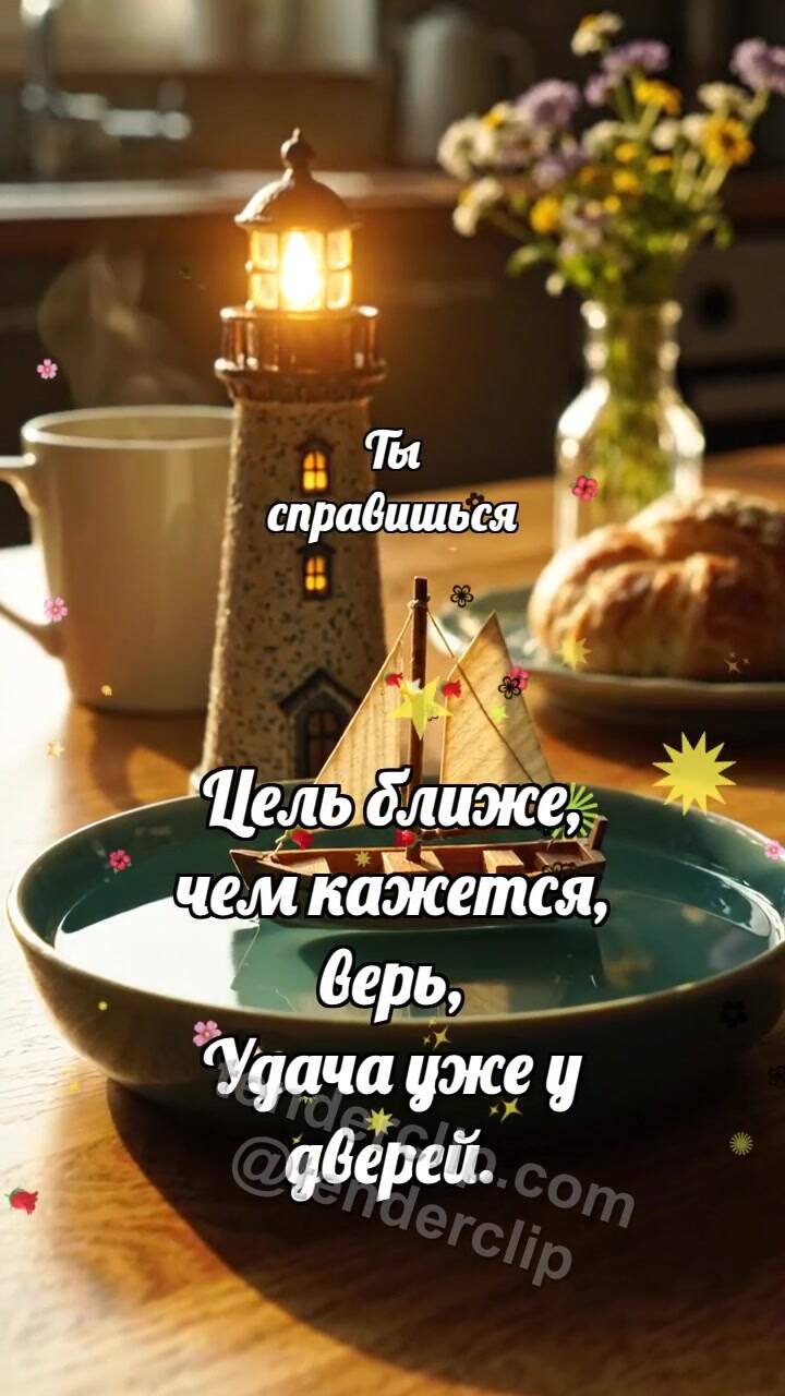 Анимационная открытка на тему Ты справишься: Маяк зовёт лодочку