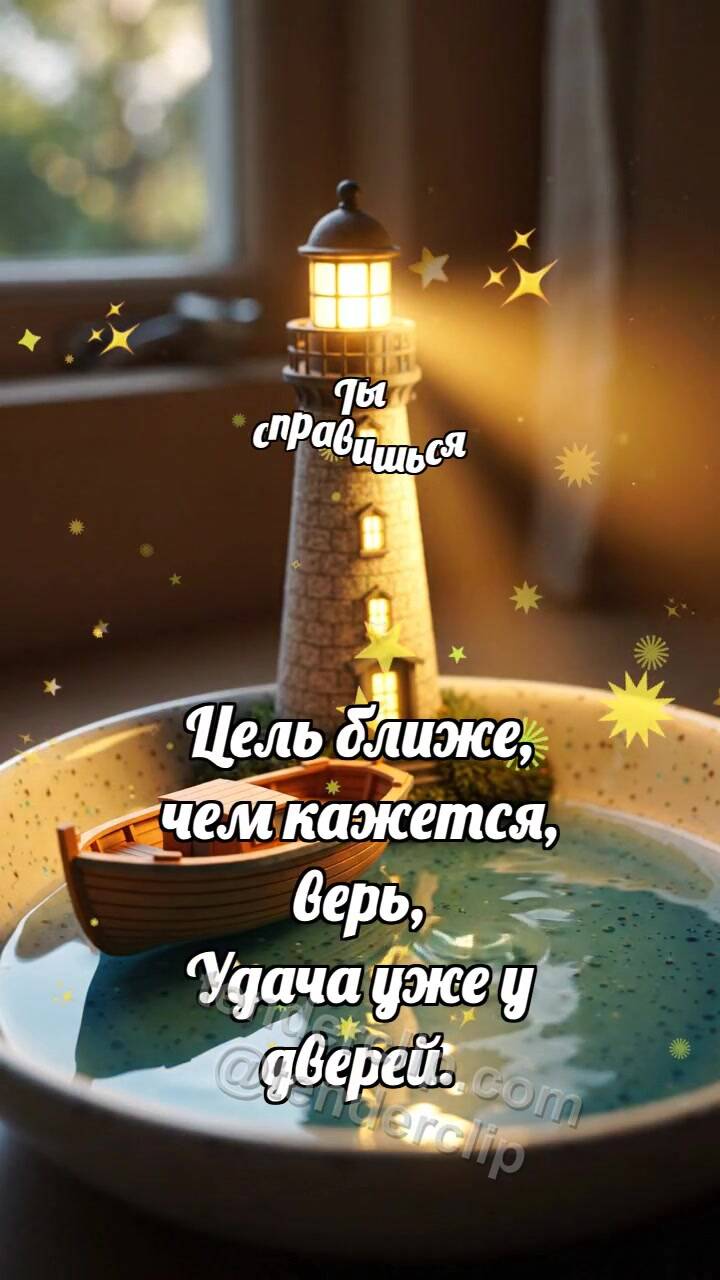 Анимационная открытка на тему Ты справишься: Маяк зовёт лодочку