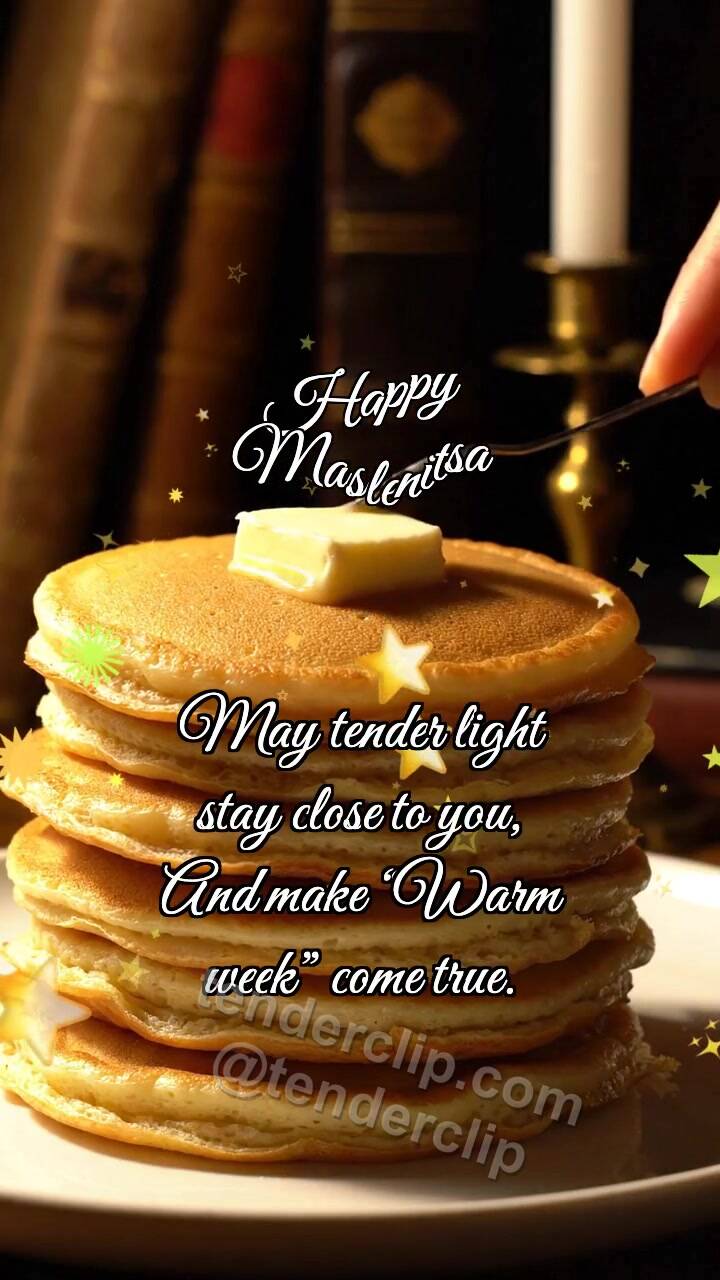 Animated greeting card about Happy Maslenitsa: Pancake Catches Butter