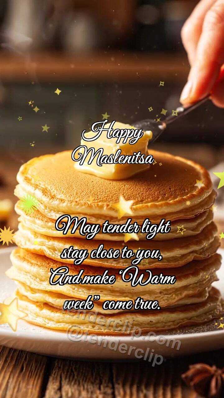 Animated greeting card about Happy Maslenitsa: Pancake Catches Butter