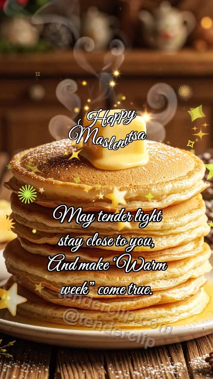 Animated greeting card about Happy Maslenitsa: Pancake Catches Butter