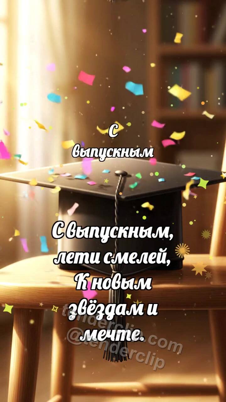 Анимационная открытка на тему С выпускным: Шапочка ловит конфетти