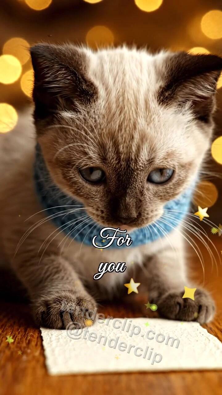 Animated greeting card about For you: kitten slides a card
