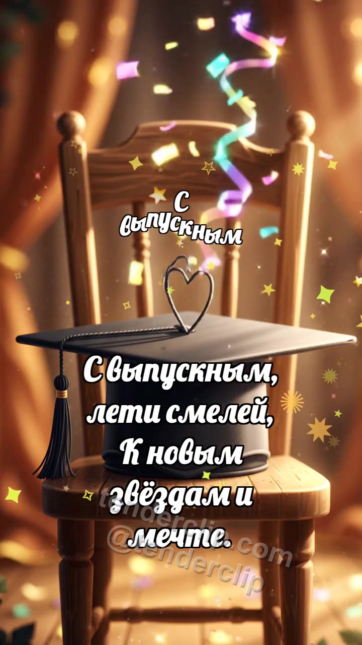 Анимационная открытка на тему С выпускным: Шапочка ловит конфетти