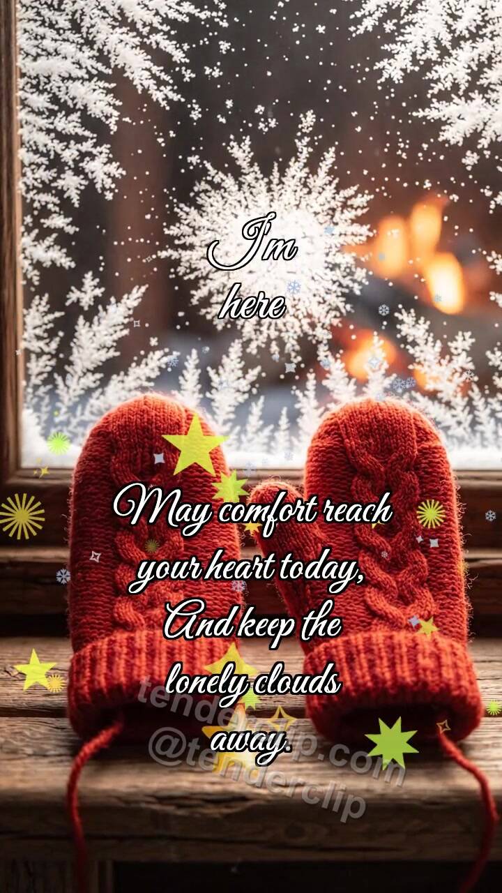 Animated greeting card about I'm here: Mitten Holds Another