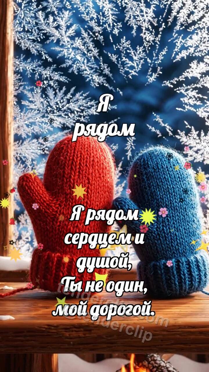 Анимационная открытка на тему Я рядом: Варежка держит вторую