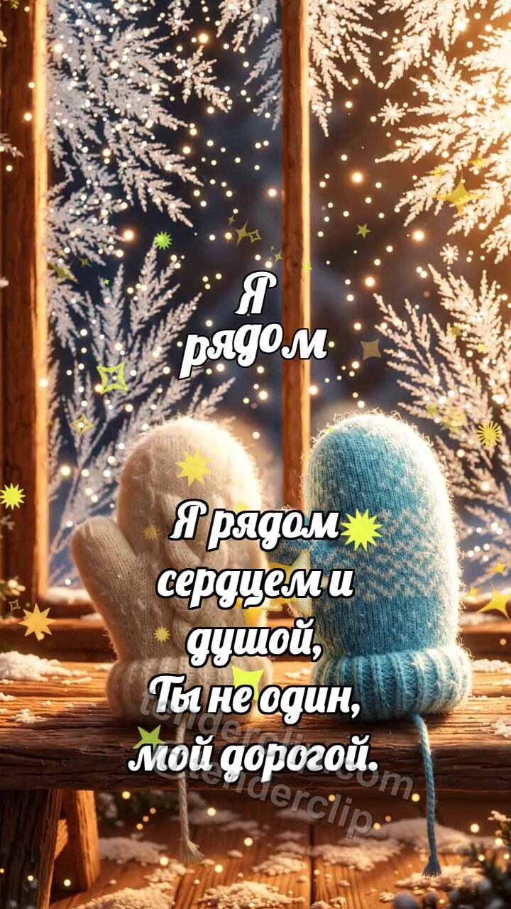 Анимационная открытка на тему Я рядом: Варежка держит вторую