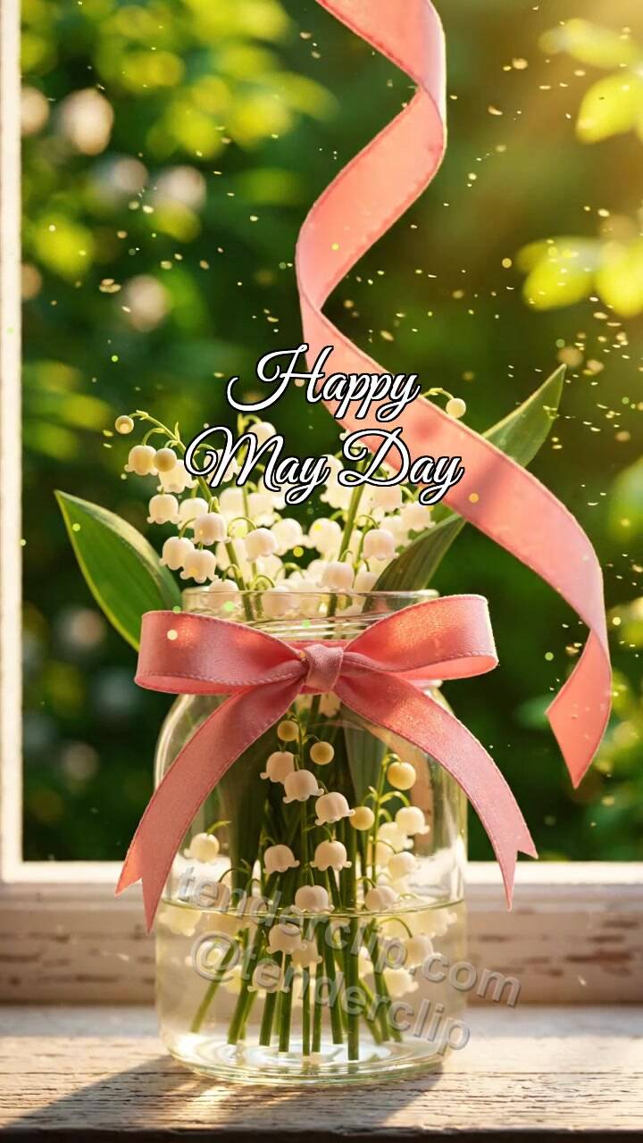 Animated greeting card about Happy May Day: Lily Swings Ribbon