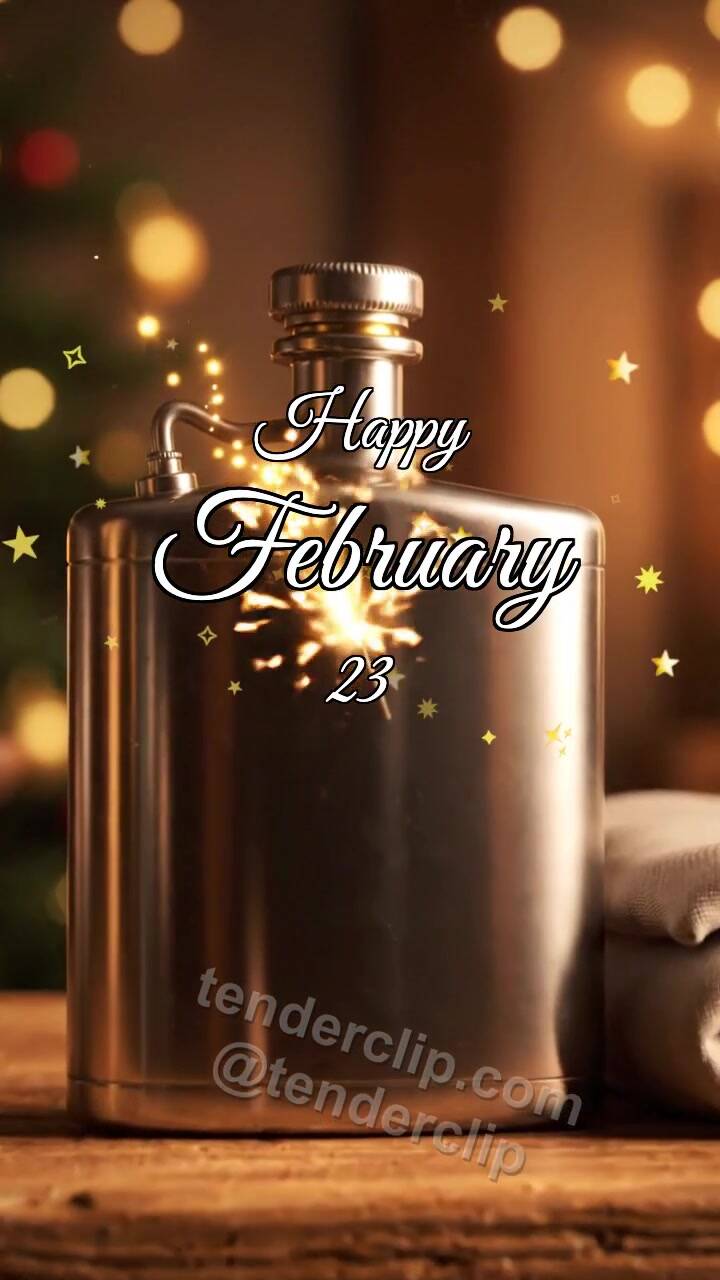Animated greeting card about Happy February 23: Flask Catches Spark