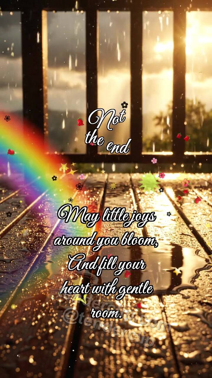 Animated greeting card about Not the end: Rainbow Touches Puddle