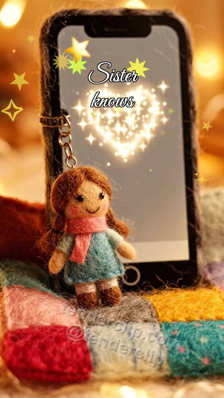 Animated greeting card about Sister knows: phone charm knows the signal