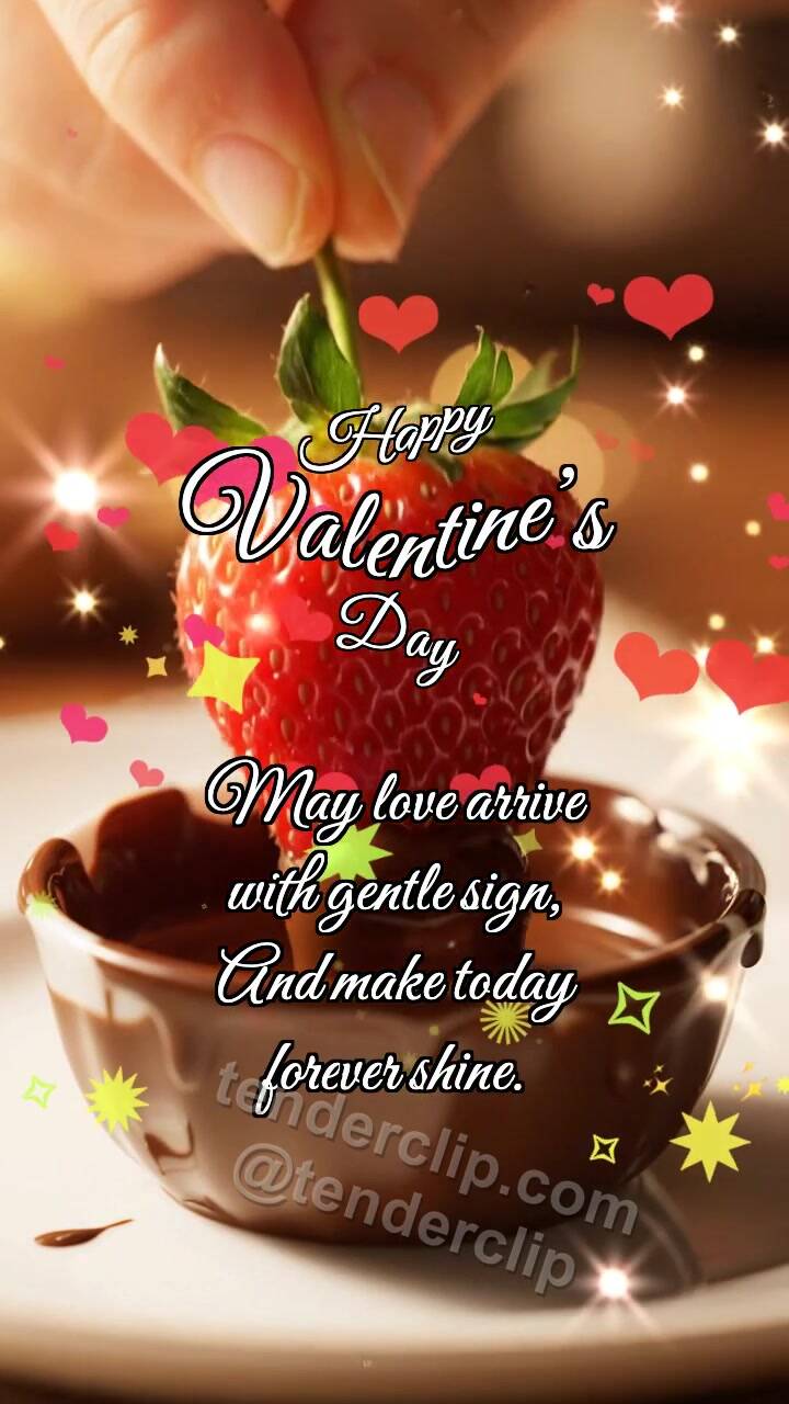 Animated greeting card about Happy Valentine’s Day: Strawberry Shares Chocolate