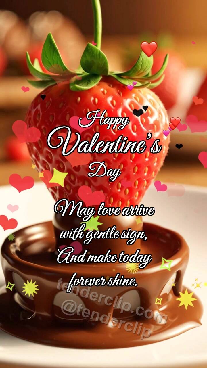 Animated greeting card about Happy Valentine’s Day: Strawberry Shares Chocolate
