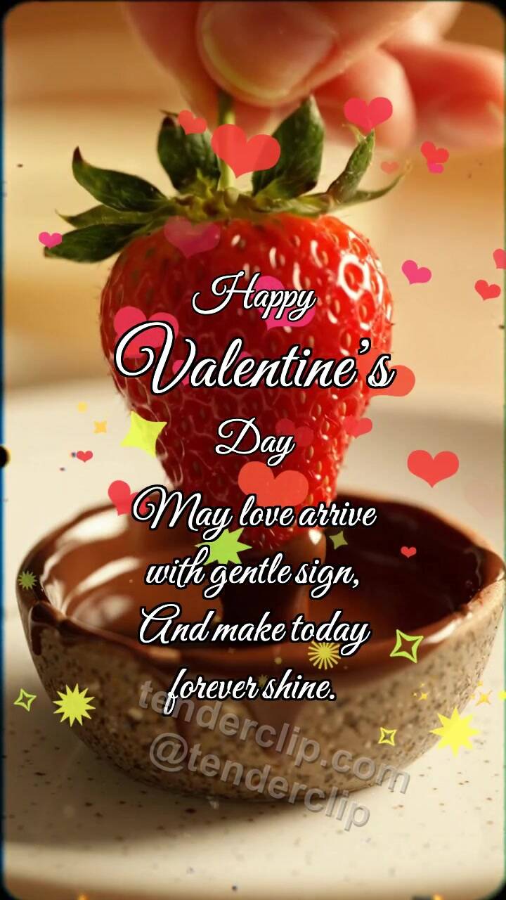 Animated greeting card about Happy Valentine’s Day: Strawberry Shares Chocolate