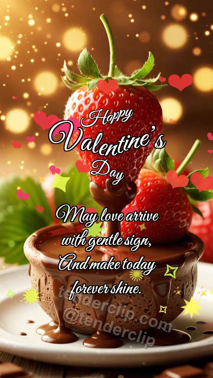 Animated greeting card about Happy Valentine’s Day: Strawberry Shares Chocolate