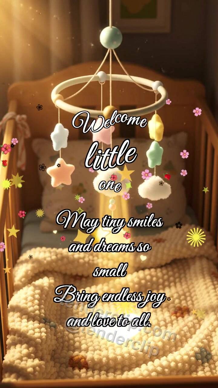 Animated greeting card about Welcome little one: Mobile Catches Cloud