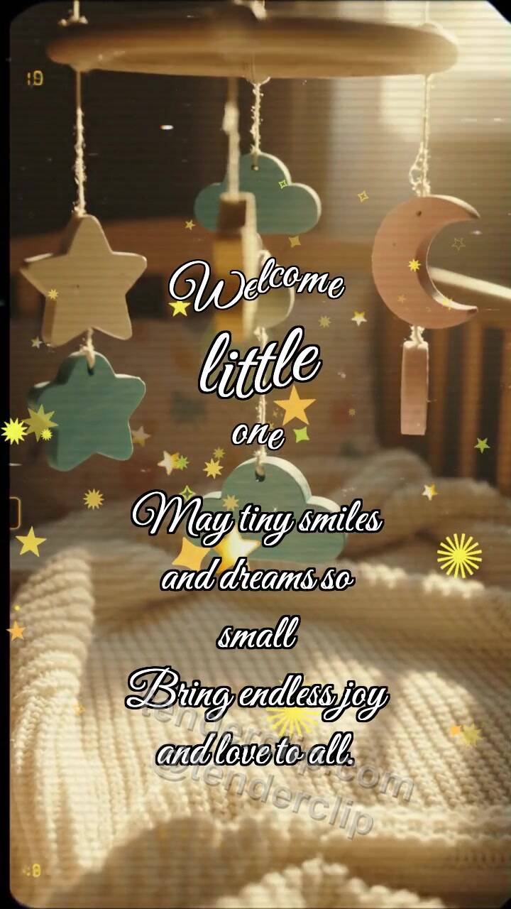 Animated greeting card about Welcome little one: Mobile Catches Cloud