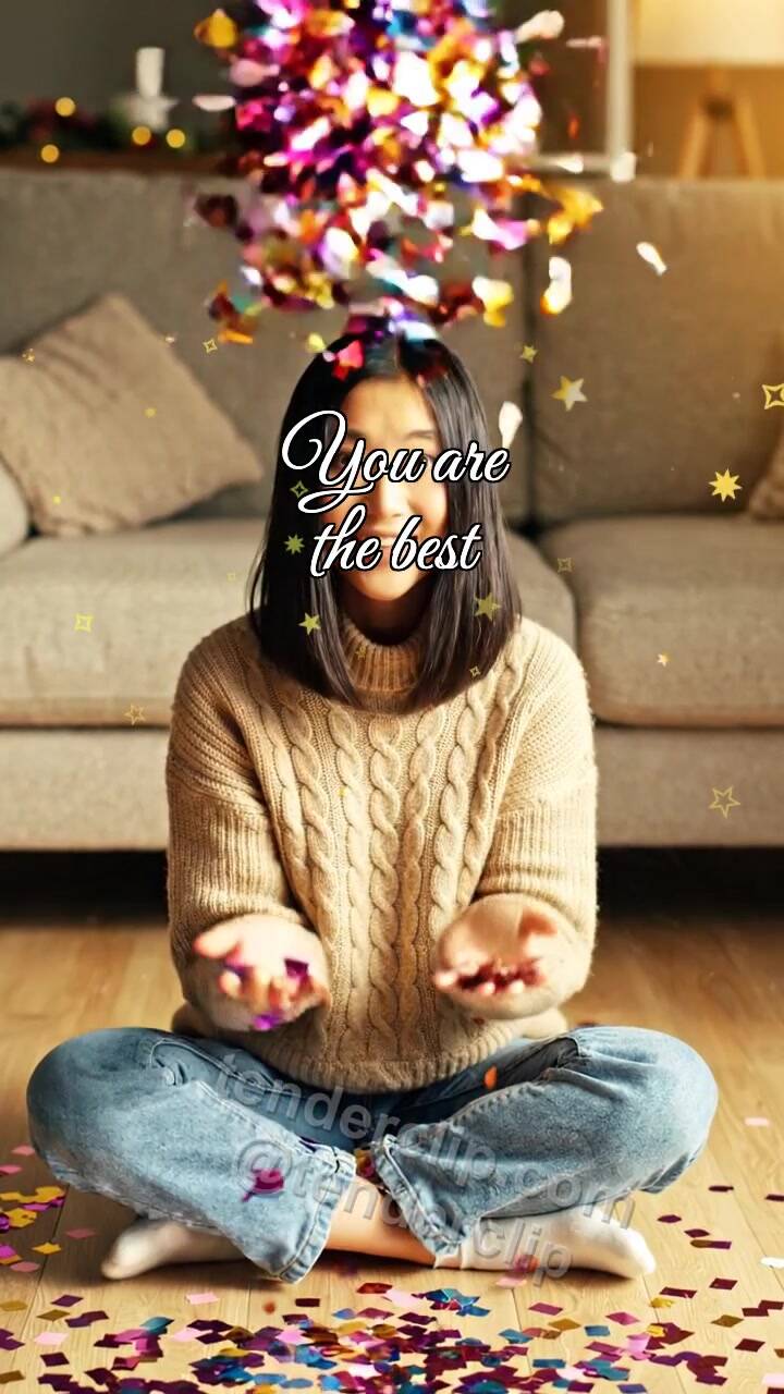 Animated greeting card about You are the best: confetti gathers by itself