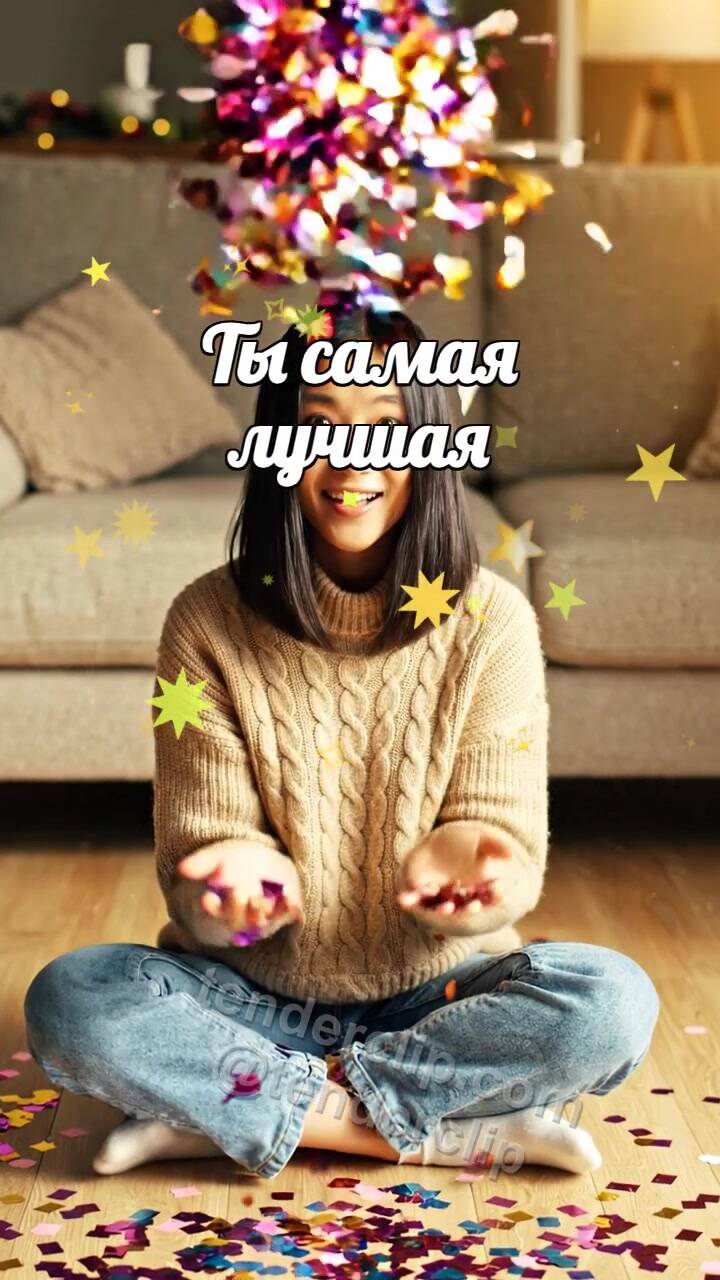 Анимационная открытка на тему Ты самая лучшая: конфетти собирается само