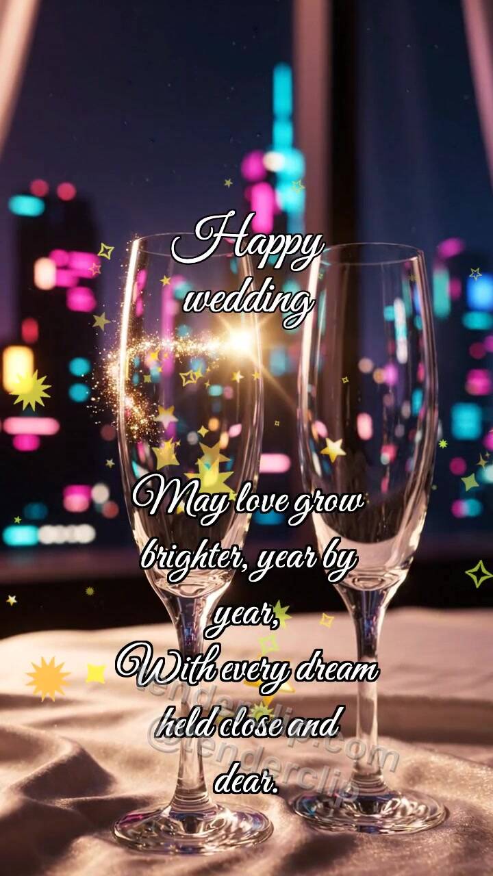Animated greeting card about Happy wedding: Glasses Meet Glint
