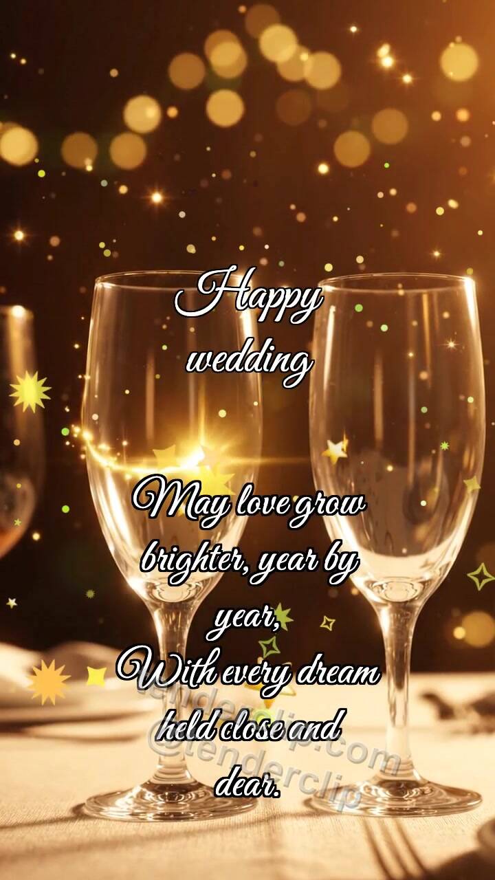 Animated greeting card about Happy wedding: Glasses Meet Glint