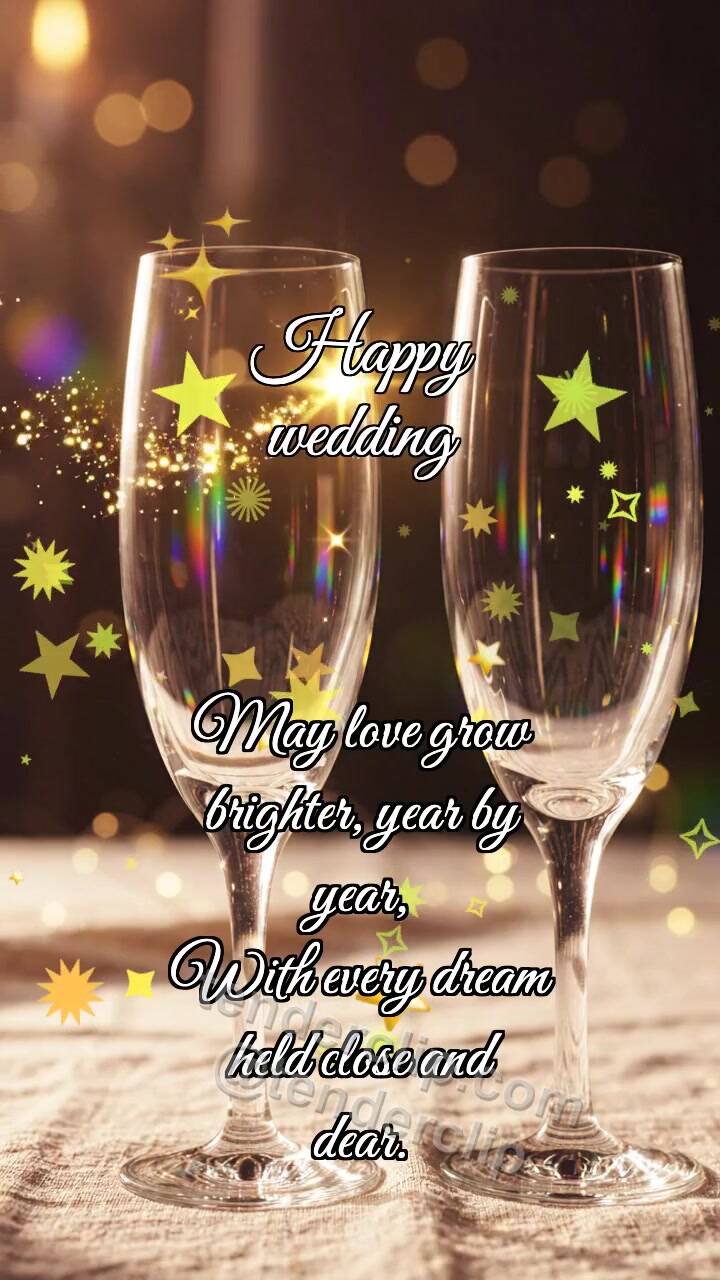 Animated greeting card about Happy wedding: Glasses Meet Glint