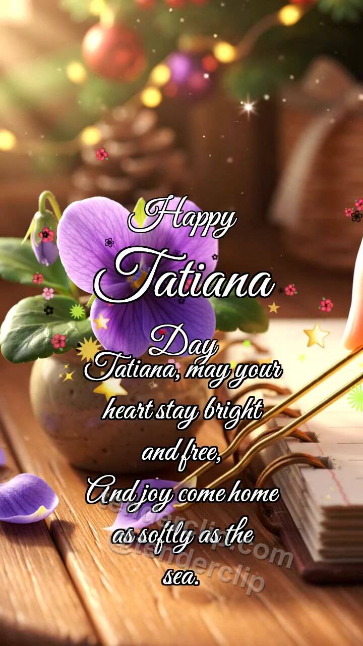 Animated greeting card about Happy Tatiana Day: Hairpin Holds Violet
