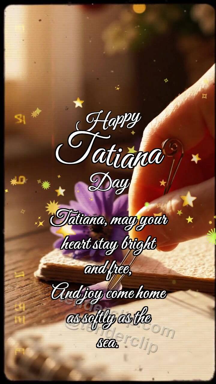 Animated greeting card about Happy Tatiana Day: Hairpin Holds Violet