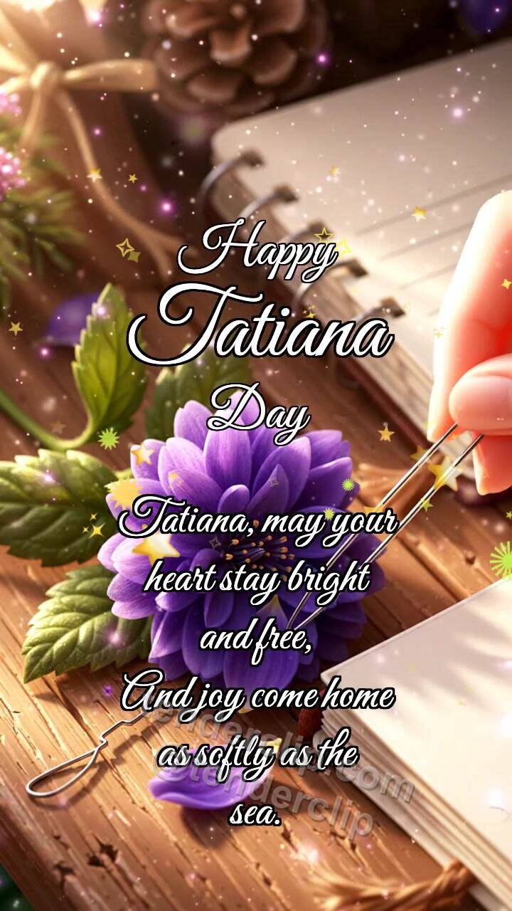 Animated greeting card about Happy Tatiana Day: Hairpin Holds Violet